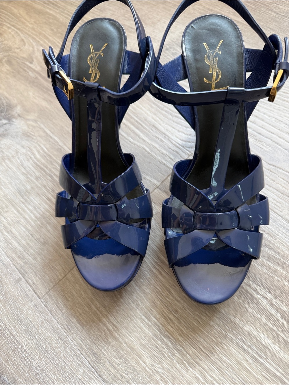 Saint Laurent (YSL) Navy Patent Tribute Platform heels